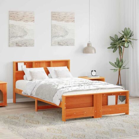 Bed Frame with Headboard Wax brown 120 x 200 cm Solid pine wood vidaXL