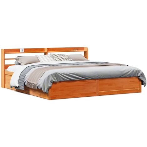 Bed Frame with Headboard Wax Brown 180x200 cm Super King Solid Wood Pine vidaXL
