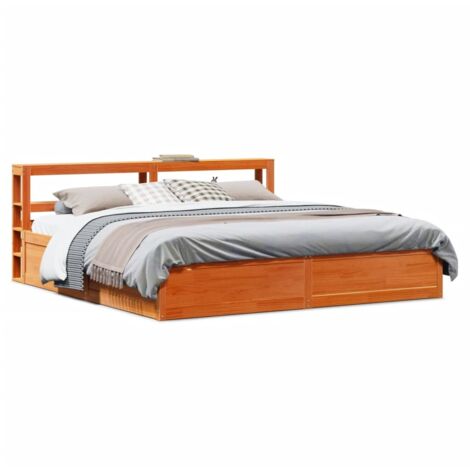 Bed Frame with Headboard Wax Brown 180x200 cm Super King Solid Wood Pine vidaXL