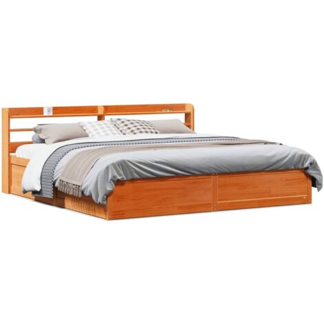 Bed Frame with Headboard Wax Brown 200x200 cm Solid Wood Pine vidaXL