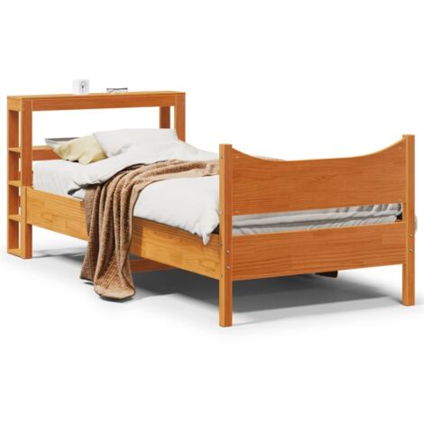 Bed Frame with Headboard Wax Brown 75x190 cm Small Single Solid Wood Pine vidaXL