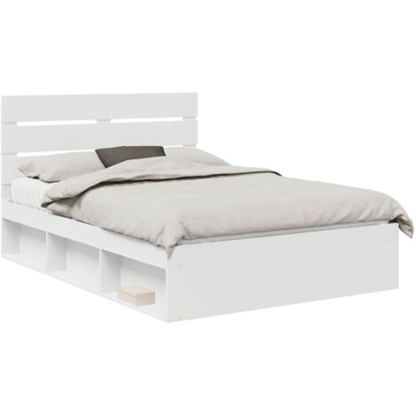 Bed Frame with Headboard White 150 x 200 cm Solid Pine Wood vidaXL