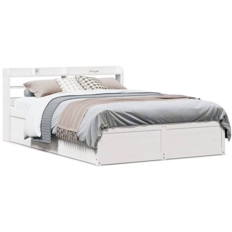 Bed Frame with Headboard White 160x200 cm Solid Wood Pine vidaXL