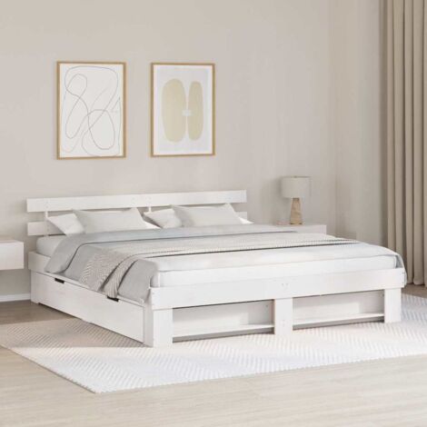Bed Frame with Headboard White 180 x 200 cm Solid Pine Wood vidaXL