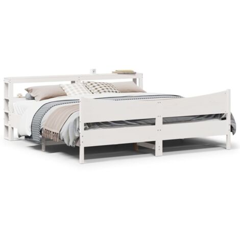 Bed Frame with Headboard White 180x200 cm Super King Solid Wood Pine vidaXL