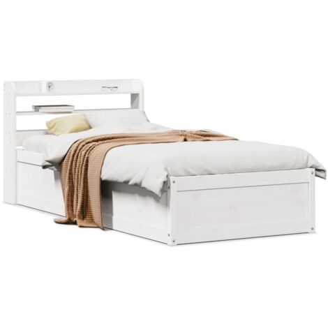 Bed Frame with Headboard White 75x190 cm Small Single Solid Wood Pine vidaXL