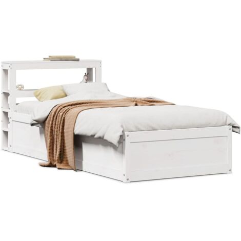 Bed Frame with Headboard White 75x190 cm Small Single Solid Wood Pine vidaXL