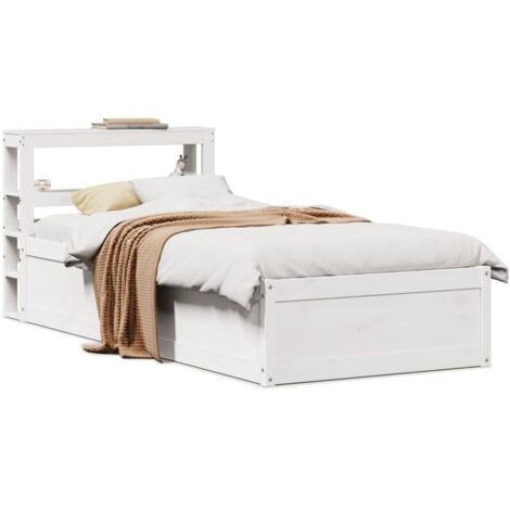 Bed Frame with Headboard White 90x190 cm Single Solid Wood Pine vidaXL