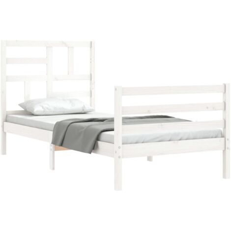 Bed Frame with Headboard White Single Solid Wood vidaXL