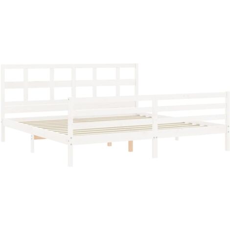 Bed Frame with Headboard White Super King Size Solid Wood vidaXL
