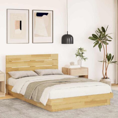 Bed Frame with Headboard without Mattress 120x200 cm Solid Wood Oak vidaXL