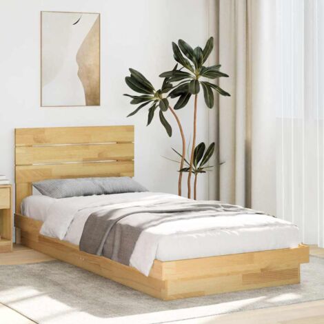 Bed Frame with Headboard without Mattress 75x190 cm Small Single Solid Wood Oak vidaXL