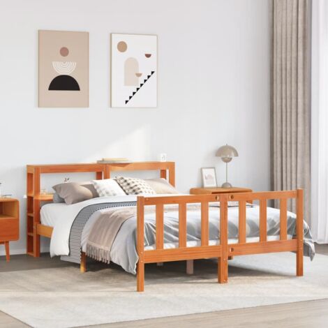 Bed Frame with Headboard without Mattress Wax Brown 120x190 cm Small Double vidaXL