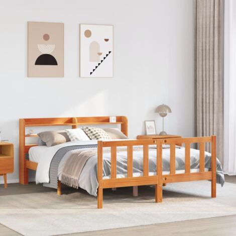 Bed Frame with Headboard without Mattress Wax Brown 150x200 cm King Size vidaXL