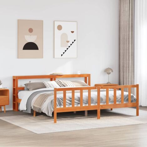 Bed Frame with Headboard without Mattress Wax Brown 180x200 cm Super King vidaXL