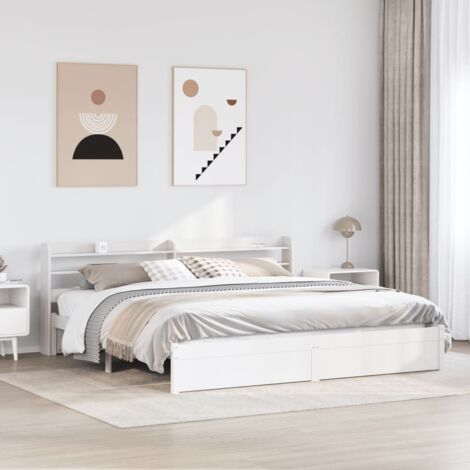 Bed Frame with Headboard without Mattress White 180x200 cm Super King vidaXL
