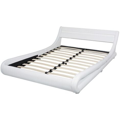 Bed Frame with LED 135x190 cm Artificial Leather White