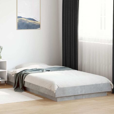 Bed Frame with LED Lights without Mattress Concrete Grey 75x190cm vidaXL