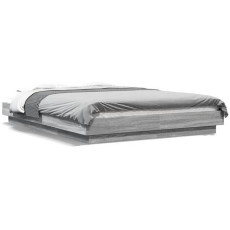 Bed Frame with LED Lights without Mattress Grey Sonoma 140x190cm vidaXL