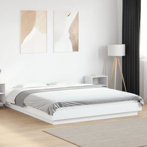 Bed Frame with LED Lights without Mattress White 150x200cm vidaXL