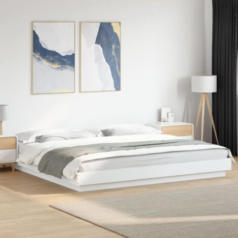Bed Frame with LED Lights without Mattress White 200x200cm vidaXL