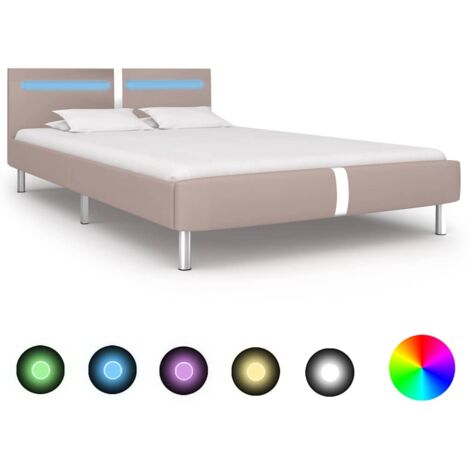Bed Frame with LED without Mattress Cappuccino 135x190 cm Double vidaXL