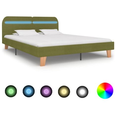 Bed Frame with LED without Mattress Green Fabric 150x200 cm King Size vidaXL