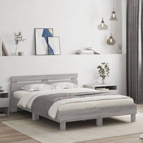 Bed Frame with LED without Mattress Grey Sonoma 140x200 cm vidaXL