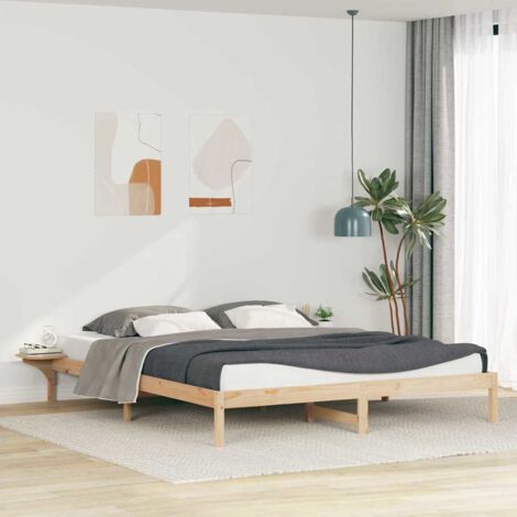 Bed Frame with Side Tables Natural 180 x 210 cm Solid Pine Wood vidaXL