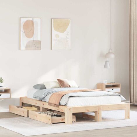 Bed Frame without Mattress 135x190 cm Double Solid Wood Pine vidaXL