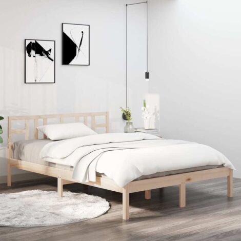 Bed Frame without Mattress 135x190 cm Double Solid Wood vidaXL