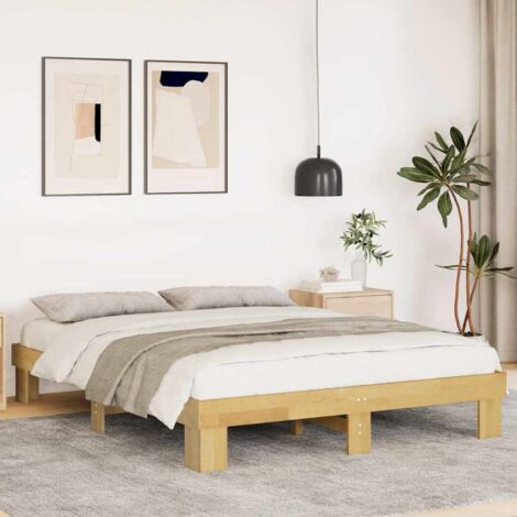 Bed Frame without Mattress 135x190 cm Solid Wood Oak vidaXL