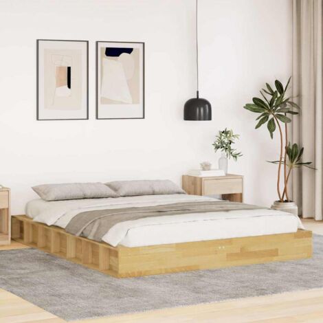 Bed Frame without Mattress 135x190 cm Solid Wood Oak vidaXL