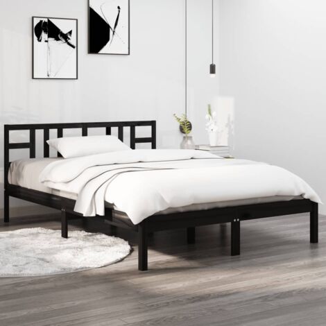 Bed Frame without Mattress Black 140x190 cm Solid Wood vidaXL