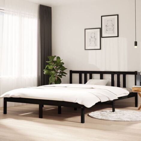Bed Frame without Mattress Black Solid Wood 150x200 cm King Size King Size vidaXL