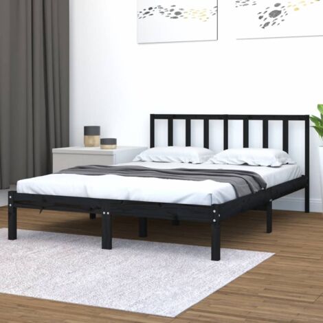 Bed Frame without Mattress Black Solid Wood Pine 150x200 cm King Size vidaXL