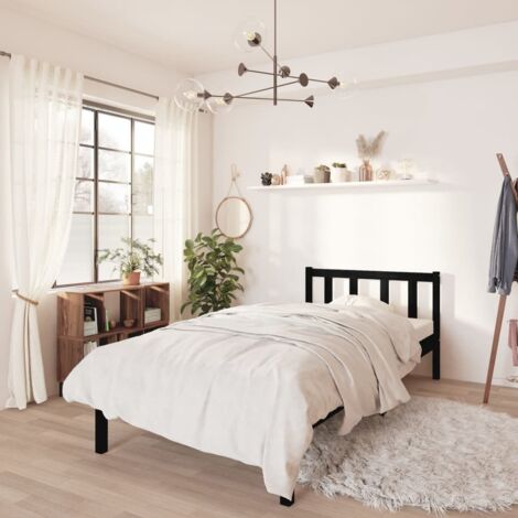 Bed Frame without Mattress Black Solid Wood Small Single vidaXL