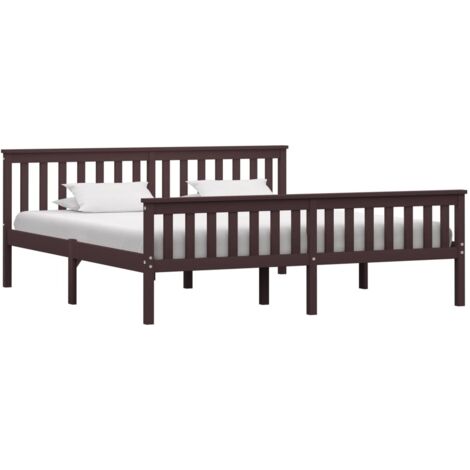 Bed Frame without Mattress Dark Brown Solid Pinewood 180x200 cm Super King vidaXL