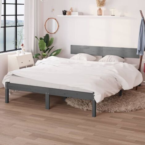 Bed Frame without Mattress Grey Solid Wood Pine King Size vidaXL