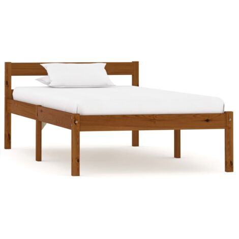 Bed Frame without Mattress Honey Brown Solid Pine Wood 90x200 cm vidaXL