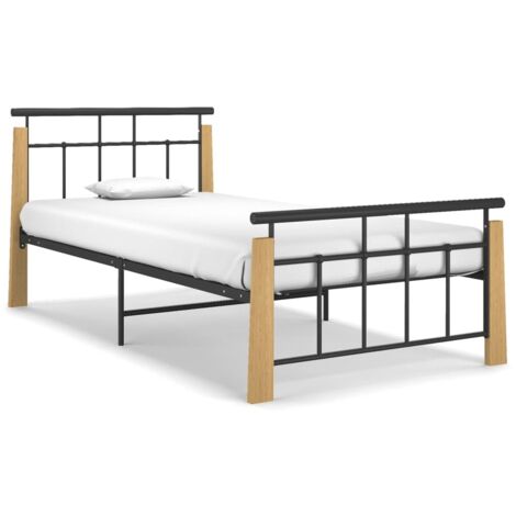 Bed Frame without Mattress Metal and Solid Oak Wood 100x200 cm vidaXL
