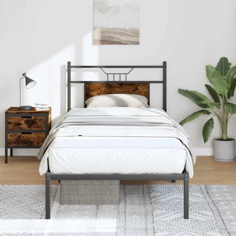 Bed Frame Without Mattress Smoked Oak 80x200 Cm Engineered Wood Vidaxl