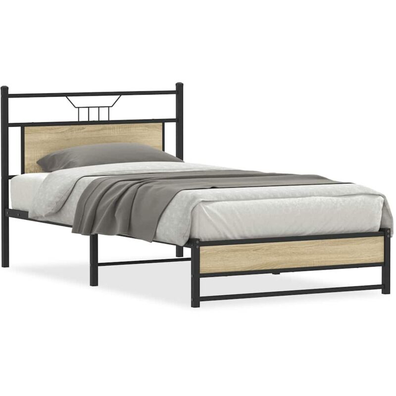 Bed Frame Without Mattress Sonoma Oak 100x190 Cm Engineered Wood Vidaxl