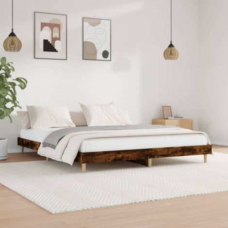 Bed Frame without Mattress Smoked Oak 140x200 cm Engineered Wood vidaXL
