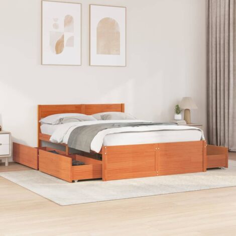 Bed Frame without Mattress Wax Brown 135x190 cm Double Solid Wood Pine vidaXL