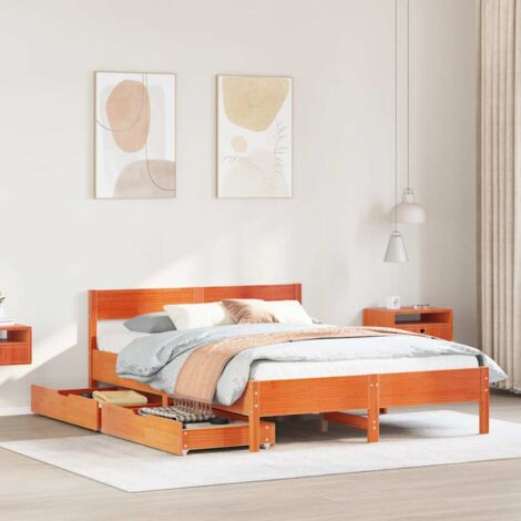 Bed Frame without Mattress Wax Brown 135x190 cm Double Solid Wood Pine vidaXL