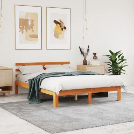 Bed Frame without Mattress Wax Brown 140x190 cm Solid Wood Pine vidaXL