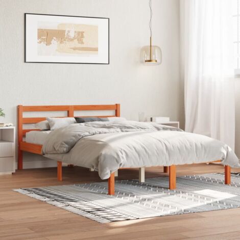 Bed Frame without Mattress Wax Brown 150x200 cm King Size Solid Wood Pine vidaXL