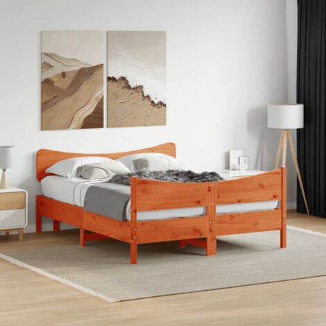 Bed Frame without Mattress Wax Brown 150x200 cm King Size Solid Wood Pine vidaXL