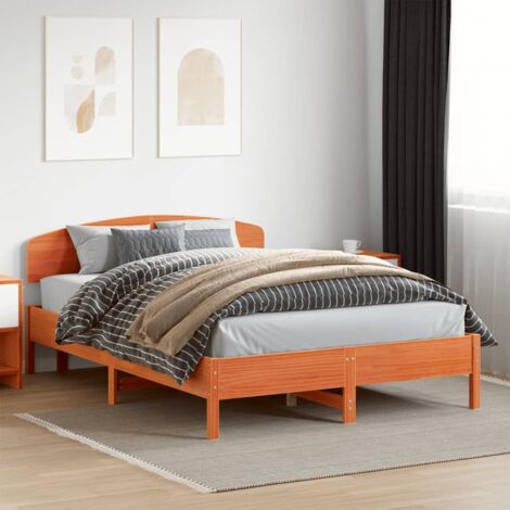 Bed Frame without Mattress Wax Brown 150x200 cm King Size Solid Wood Pine vidaXL